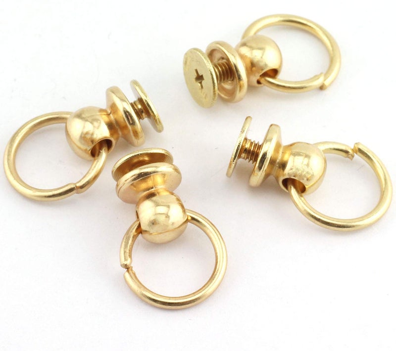 RuiLing 30pcs 8x6mm Screwback Round Head Rivet with Pull Ring Metal Handmade DIY Accessory Nail Heads Stud Leather Craft Screw Rivets Gold - Image 1